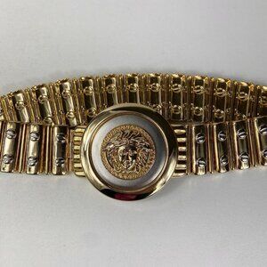 Vintage 90s ? Medusa Head 29.5-31.5” Gold Tone Link Belt Baroque Italy Style